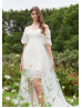 Off Shoulder Ivory Lace Tulle Garden Wedding Dress